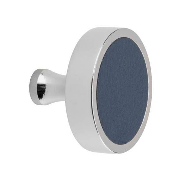 Colonial Bronze Leather Accented Round Cabinet Knob With Flared Post, Satin Nickel x Shagreen Smokey Leather