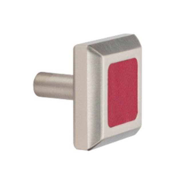 Colonial Bronze Leather Accented Square, Beveled Cabinet Knob With Straight Post, Matte Satin Chrome x Sulky Antique White Leather