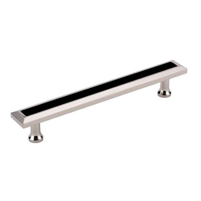 Colonial Bronze Leather Accented Rectangular, Beveled Cabinet Pull With Flared Posts, Matte Satin Chrome x Shagreen Smokey Leather