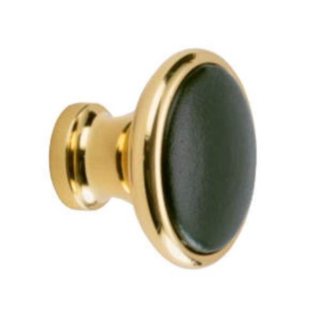 Colonial Bronze Leather Accented Round Cabinet Knob, Polished Nickel x Woven Cherry Royale Leather