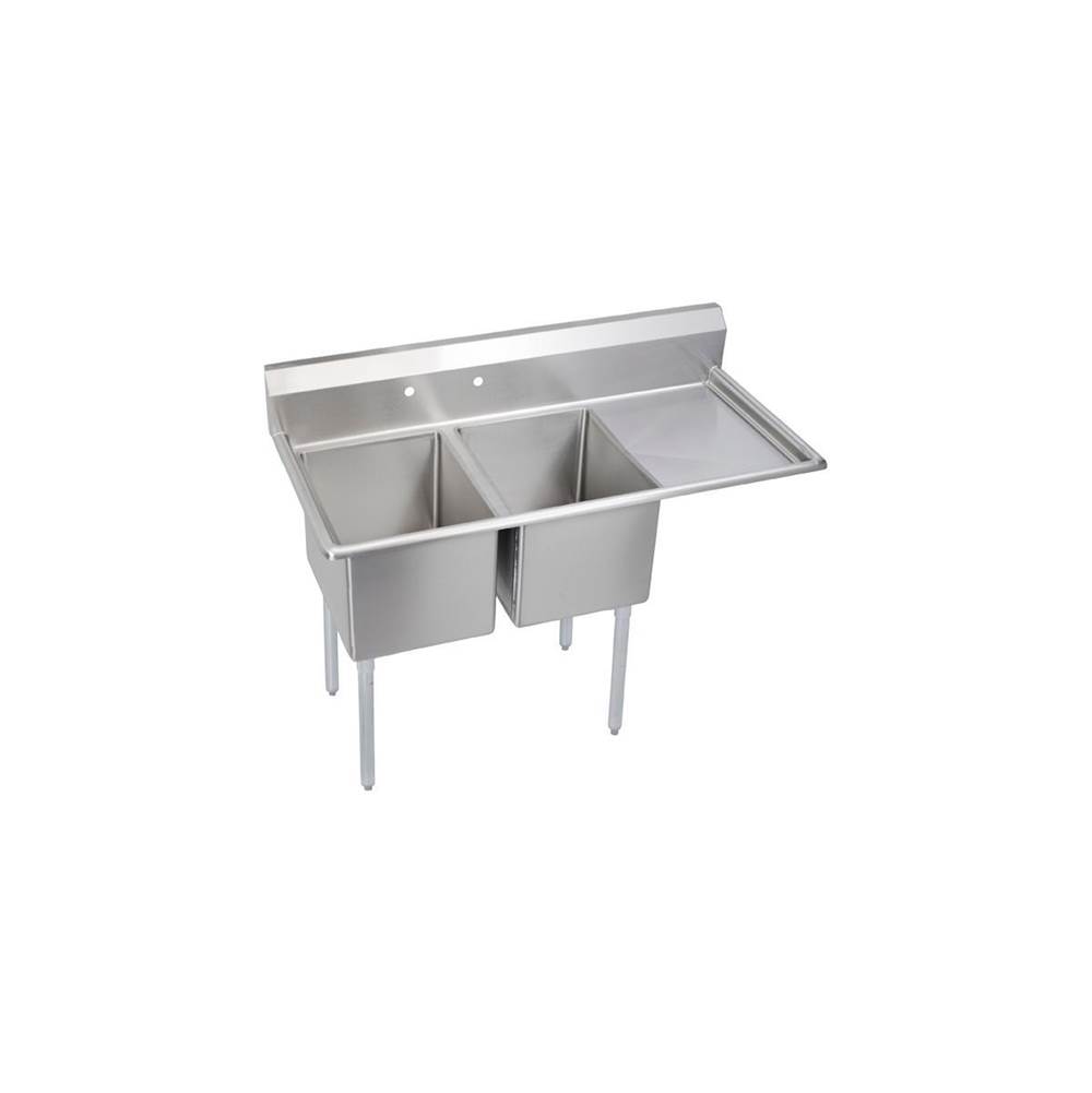 Elkay Stainless Steel 64-1/2'' x 23-13/16'' x 44-3/4'' 16 Gauge Two Compartment Sink w/ 24'' Right Drainboard and Stainless Steel Legs