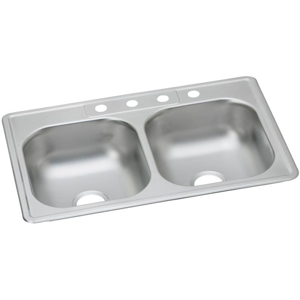 Elkay Dayton Stainless Steel 33'' x 22'' x 7-1/16'', 1-Hole Equal Double Bowl Drop-in Sink