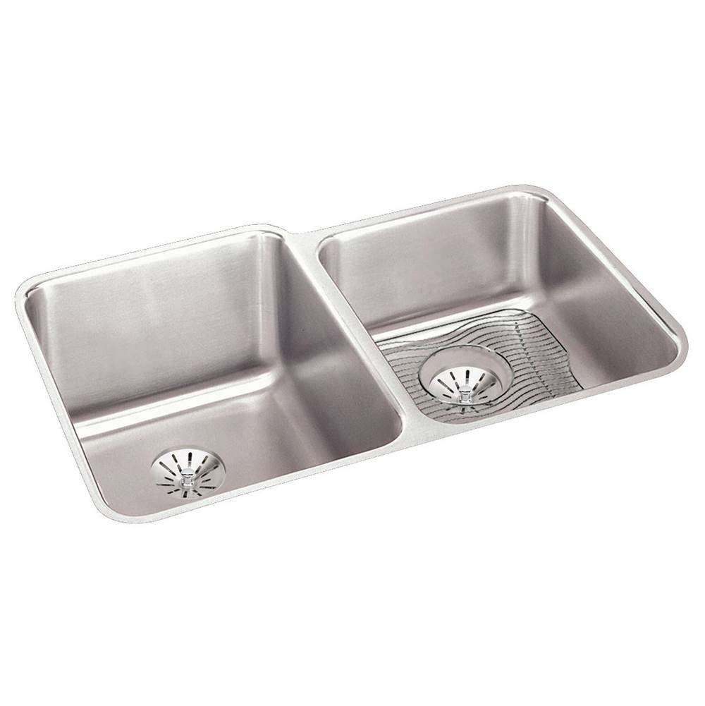 Elkay Lustertone Classic Stainless Steel, 31-1/4'' x 20-1/2'' x 9-7/8'', Double Bowl Undermount Sink Kit with Right Perfect Drain