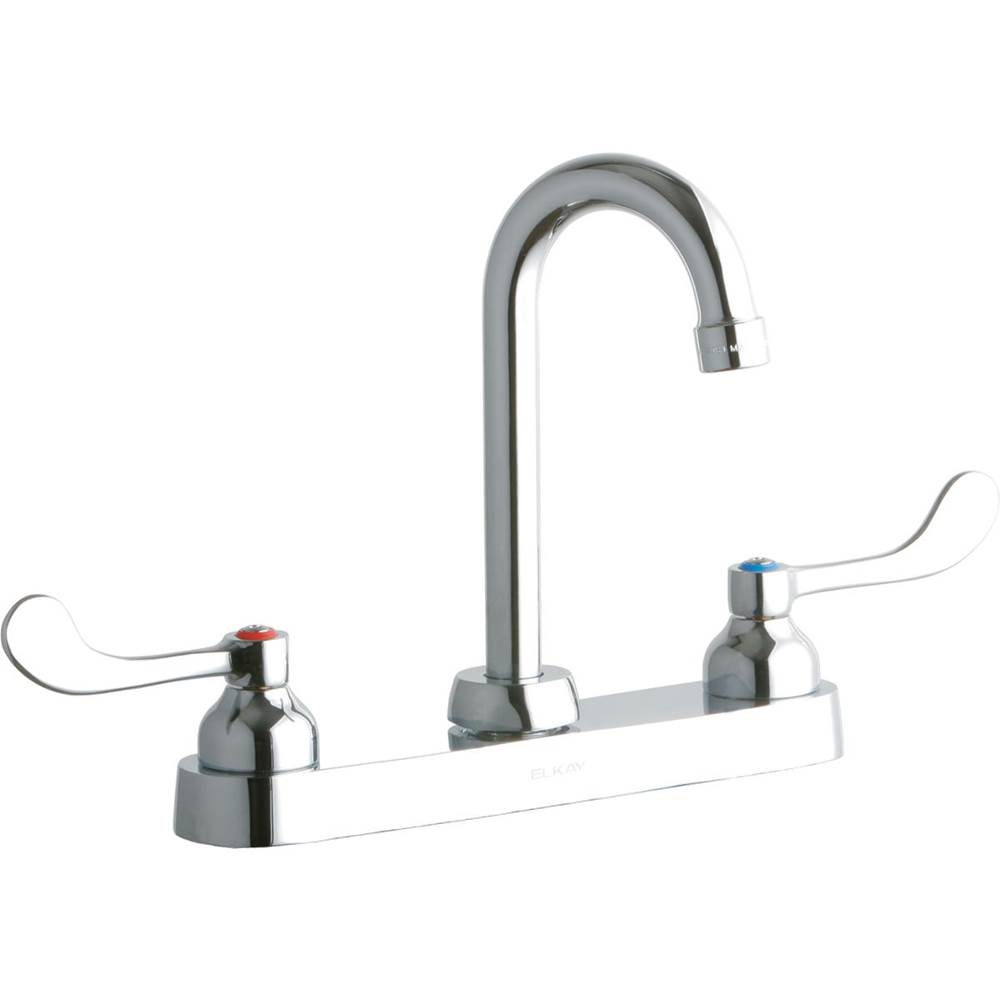 Elkay 8'' Centerset with Exposed Deck Faucet with 4'' Gooseneck Spout 4'' Wristblade Handles Chrome