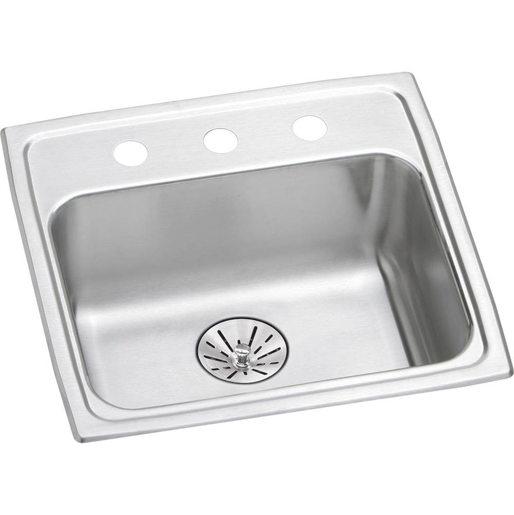 Elkay Lustertone Classic Stainless Steel 19'' x 18'' x 6-1/2'', 3-Hole Single Bowl Drop-in ADA Sink with Perfect Drain