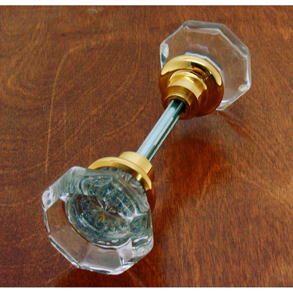 Idh Octagonal Crystal Knob W/ Solid Brass Shank (Two Knobs W/ Spindle) Polished Brass