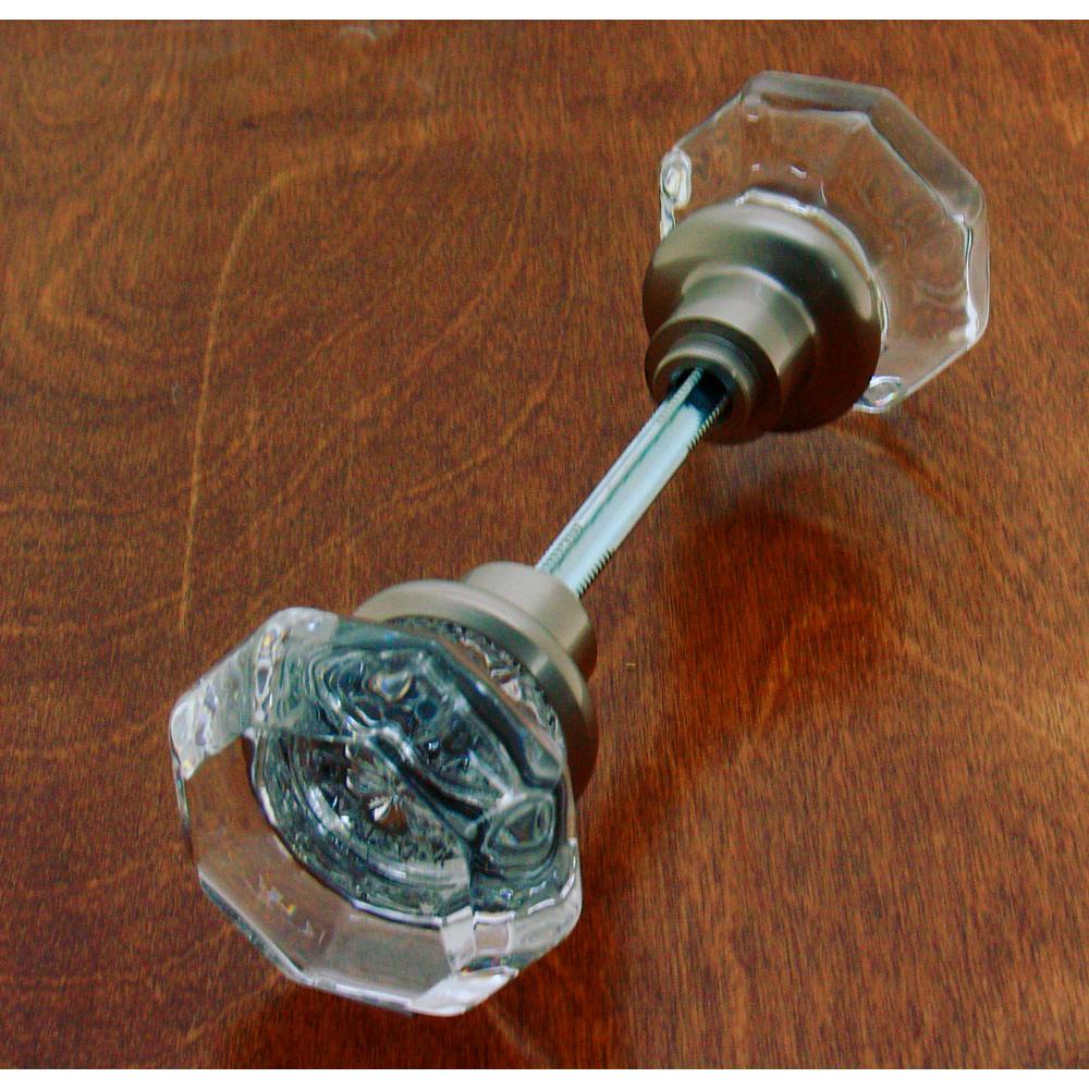 Idh Octagonal Crystal Knob W/ Solid Brass Shank (Two Knobs W/ Spindle) Satin Nickel