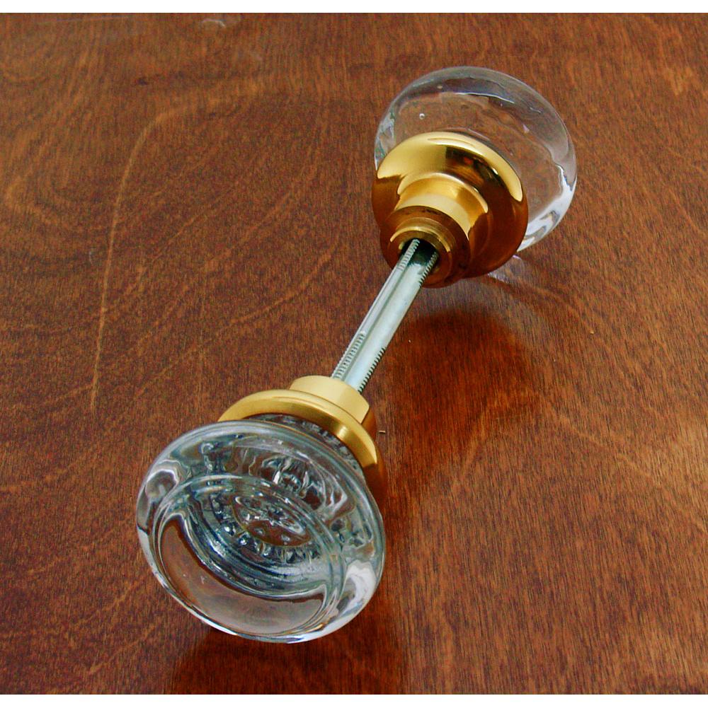Idh Round Crystal Knob W/ Solid Brass Shank (Two Knobs W/ Spindle) Polished Brass