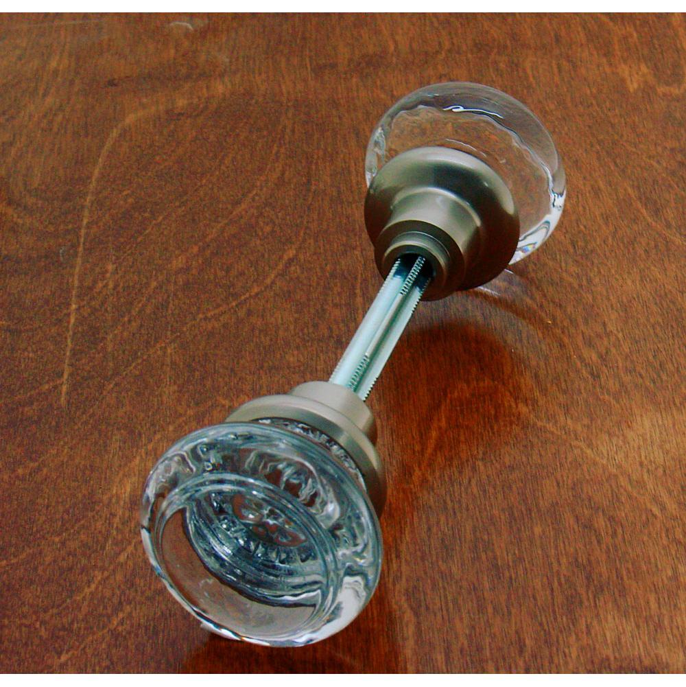 Idh Round Crystal Knob W/ Solid Brass Shank (Two Knobs W/ Spindle) Satin Nickel