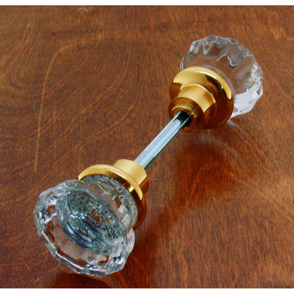 Idh Fluted Crystal Knob W/ Solid Brass Shank (Two Knobs W/ Spindle) Polished Brass