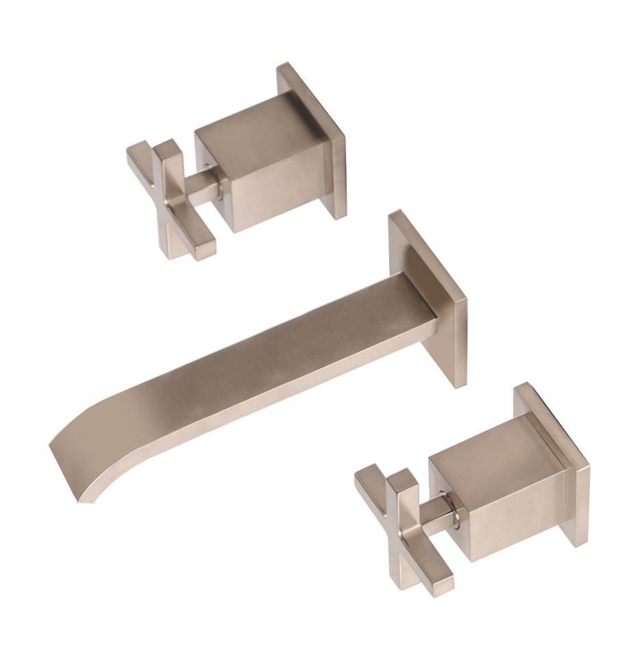 Lacava TRIM - Wall-mount three-hole faucet featuring natural water flow, with two cross handles, no backplate.