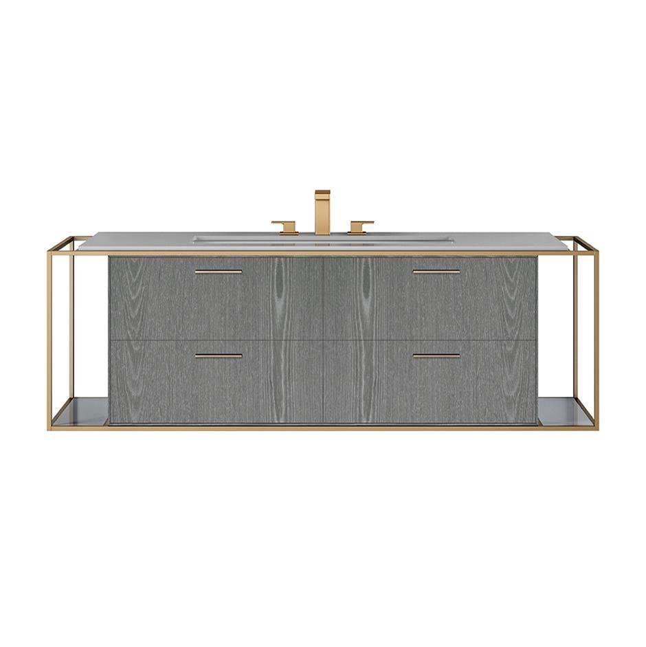 Lacava Cabinet of wall-mount under-counter vanity LIN-UN-60B with four drawers (pulls included), metal frame,  solid surface countertop and shelf.