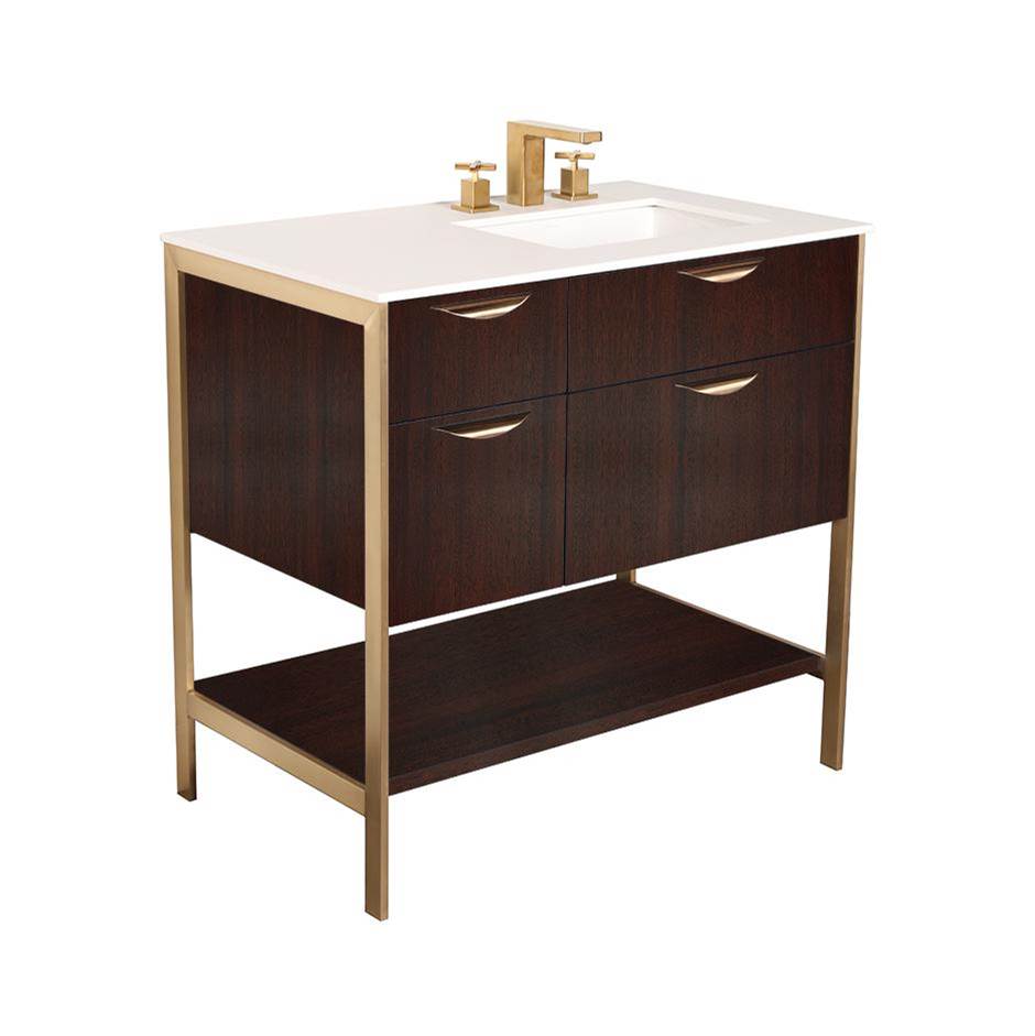 Lacava Cabinet of free standing under-counter vanity with three drawers, bottom wood shelf and metal frame (pulls included).
