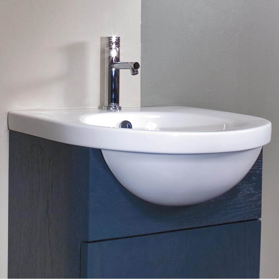Lacava Wall-mount or semi-recessed porcelain Bathroom Sink with an overflow, unfinished back. 20''W x 20 1/4''D x 7''H,  3 faucet holes in 8'' spread
