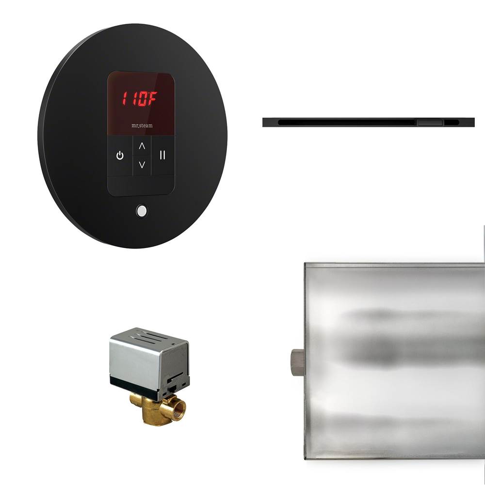 Mr. Steam Basic Butler Linear Steam Shower Control Package with iTempo Control and Linear SteamHead in Round Matte Black