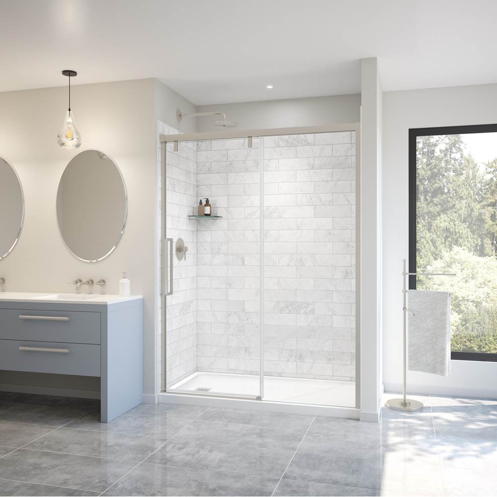 Maax Uptown 56-59 x 76 in. 8 mm Sliding Shower Door for Alcove Installation with Clear glass in Brushed Nickel