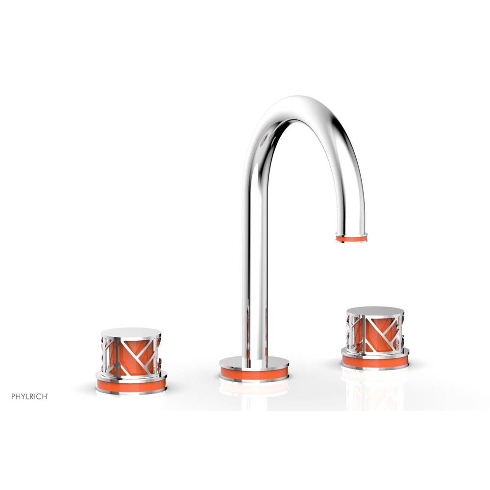 Phylrich Polished Nickel Jolie Widespread Lavatory Faucet With Gooseneck Spout, Round Cutaway Handles, And Orange Accents - 1.2GPM