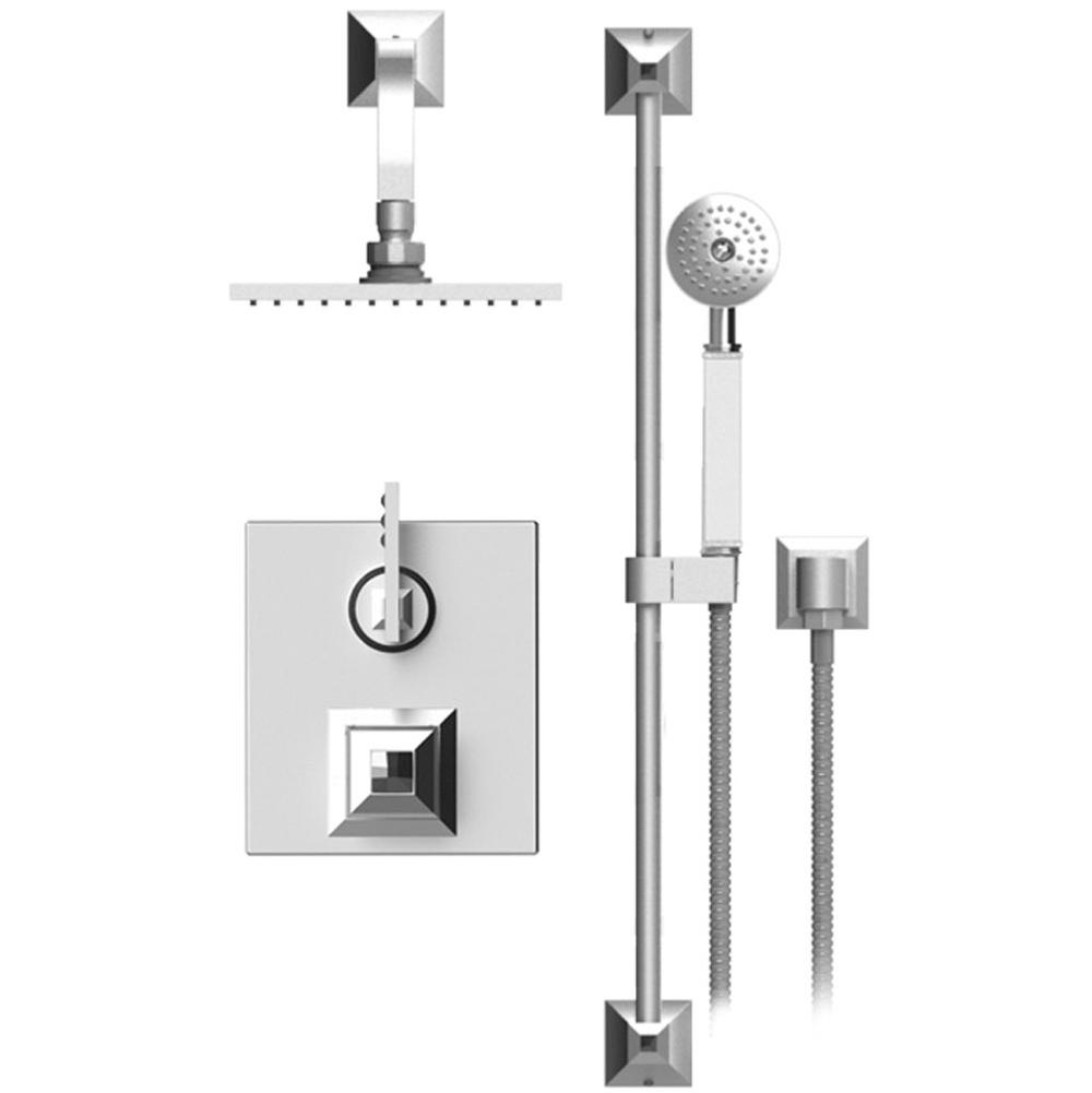 Rubinet Temperature Control Shower With Two Way Diverter & Shut-Off, Hand Held Shower, Bar, Integral Supply & Fixed Shower Head & Arm 8'' Wall Mount Trim Only