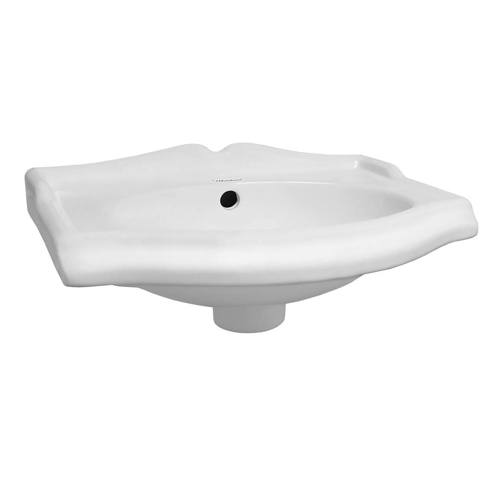 Whitehaus Collection Isabella Collection Small Rectangular Wall Mount Basin with Integrated Oval Bowl, Backsplash, Decorative Trim, Overflow and No Hole Faucet Drilling
