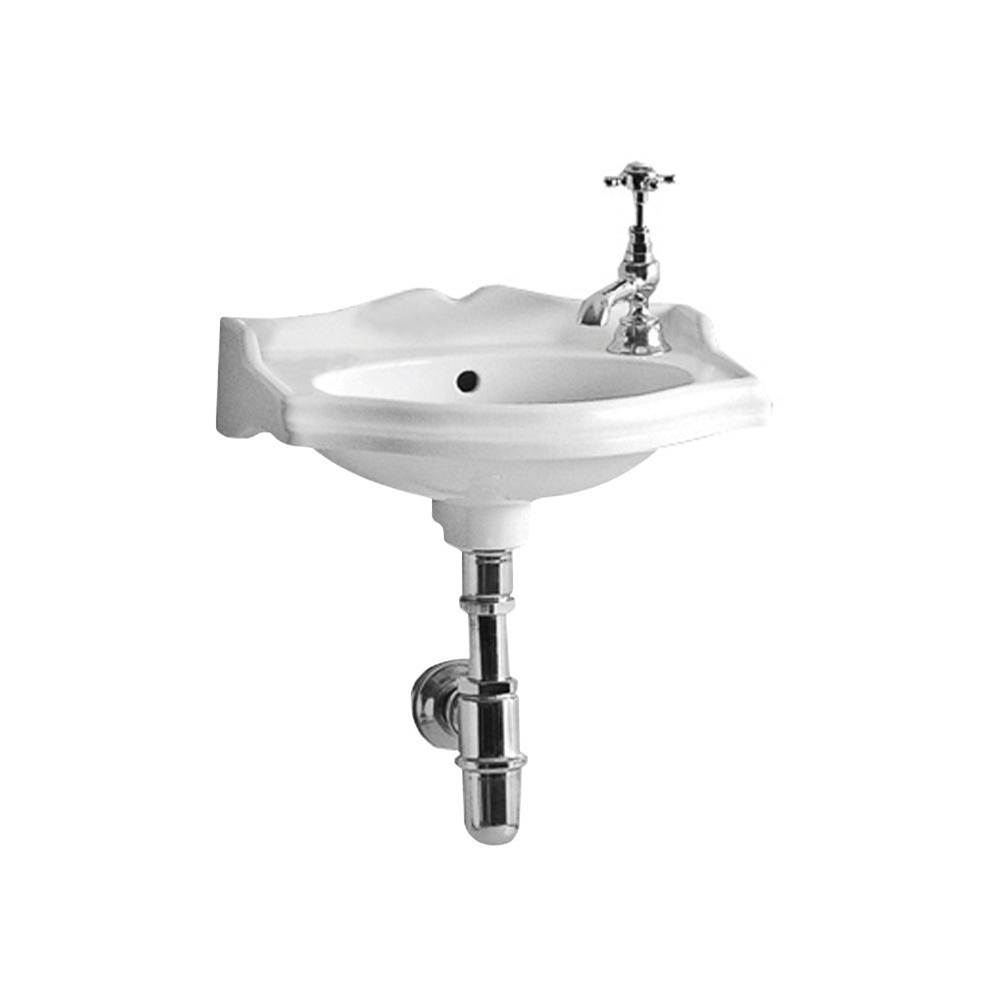 Whitehaus Collection Isabella Collection Small Rectangular Wall Mount Basin with Integrated Oval Bowl, Backsplash, Decorative Trim, Overflow and Right Hole Faucet Drilling