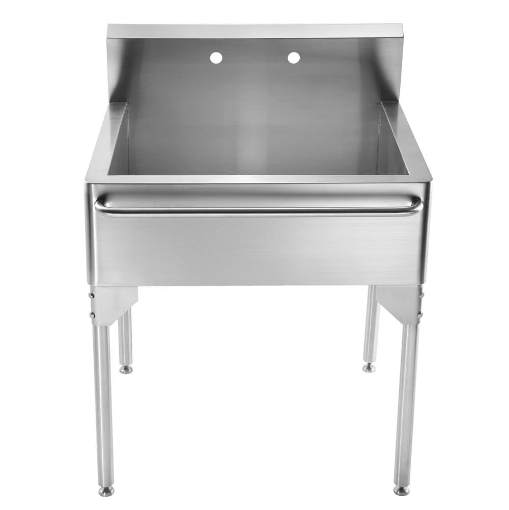 Whitehaus Collection Pearlhaus Brushed Stainless Steel Single Bowl Commerical Freestanding Utility Sink with Towel Bar