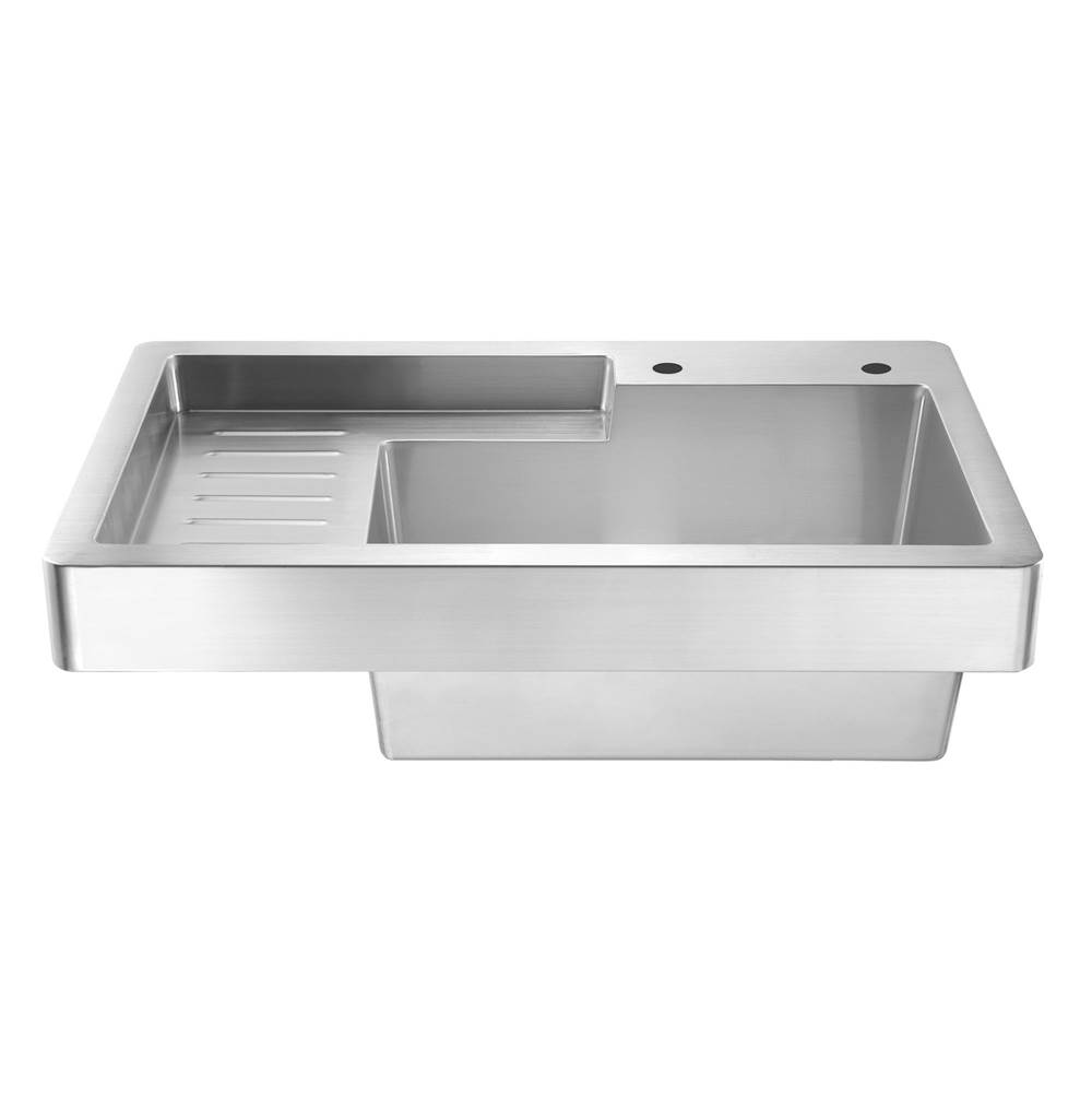 Whitehaus Collection Pearlhaus Brushed Stainless Steel Single Bowl Drop in Utility Sink with Drainboard