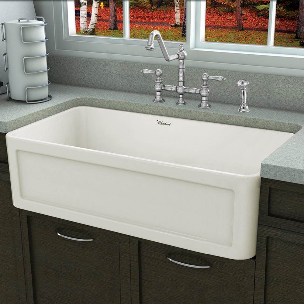 Whitehaus Collection Fireclay 33'' Large Reversible Sink with Concave Front Apron on One Side and a Plain Front Apron on the Other