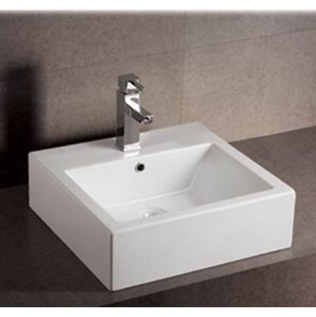 Whitehaus Collection Isabella Collection Square Wall Mount Basin with Overflow, Single Faucet Hole and Rear Center Drain
