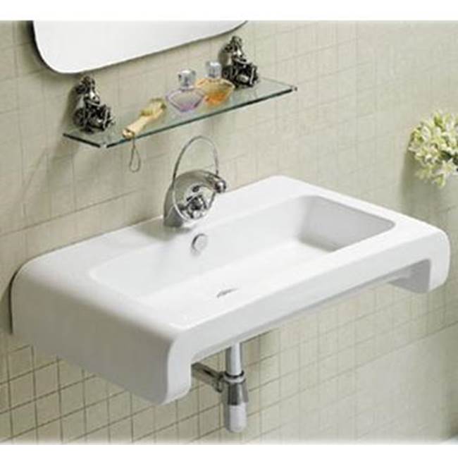 Whitehaus Collection Isabella Collection Rectangular Wall Mount Basin with Overflow, Single Faucet Hole and Rear Center Drain