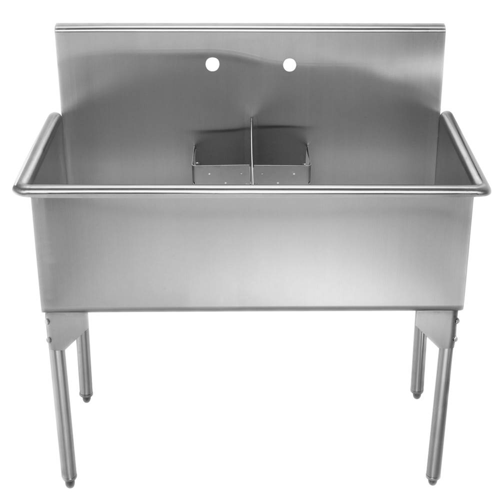 Whitehaus Collection Pearlhaus Brushed Stainless Steel Double Bowl Commerical Freestanding Utility Sink