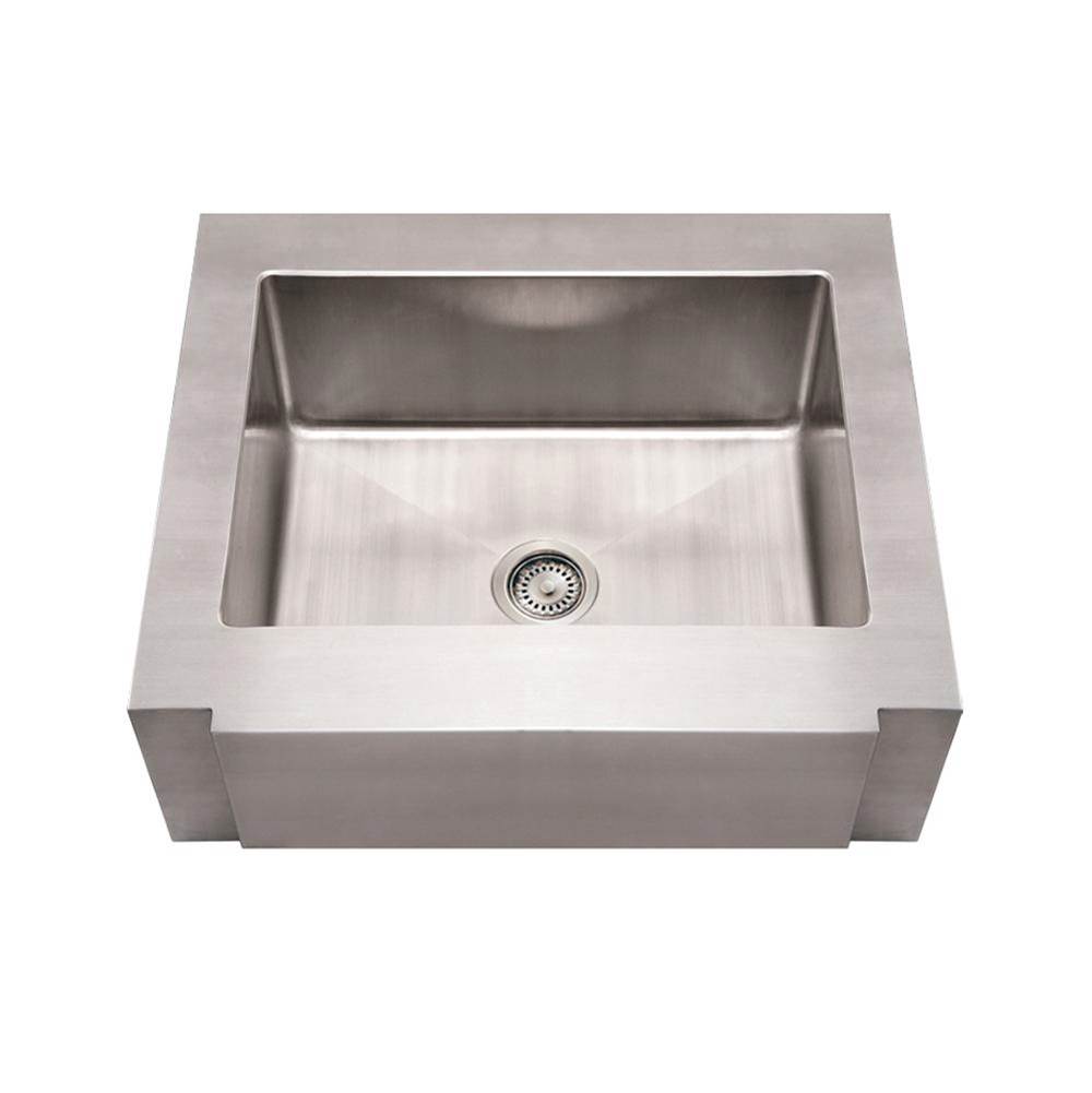 Whitehaus Collection Noah's Collection Brushed Stainless Steel Commercial Single Bowl Sink with a Decorative Notched Front Apron