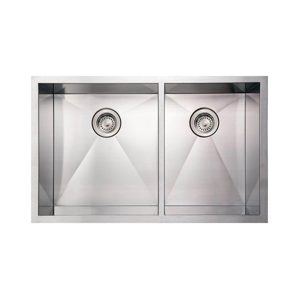Whitehaus Collection Noah's Collection Brushed Stainless Steel Commercial Double Bowl Undermount Sink