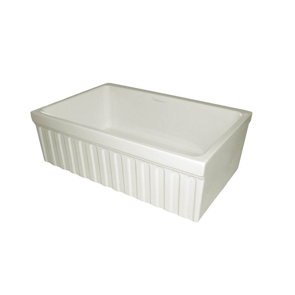 Whitehaus Collection Farmhaus Fireclay Quatro Alcove Reversible Sink with a Fluted Front Apron and Decorative 2 1/2'' Lip on One Side and 2'' Lip on the Opposite Side