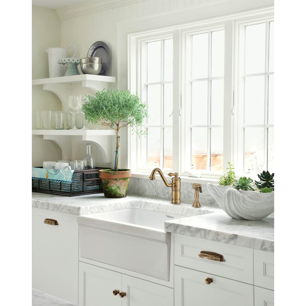Whitehaus Collection Glencove Fireclay 30'' Reversible Sink with Elegant Beveled Front Apron on one side  Decorative 2'' Lip Plain on Opposite Side