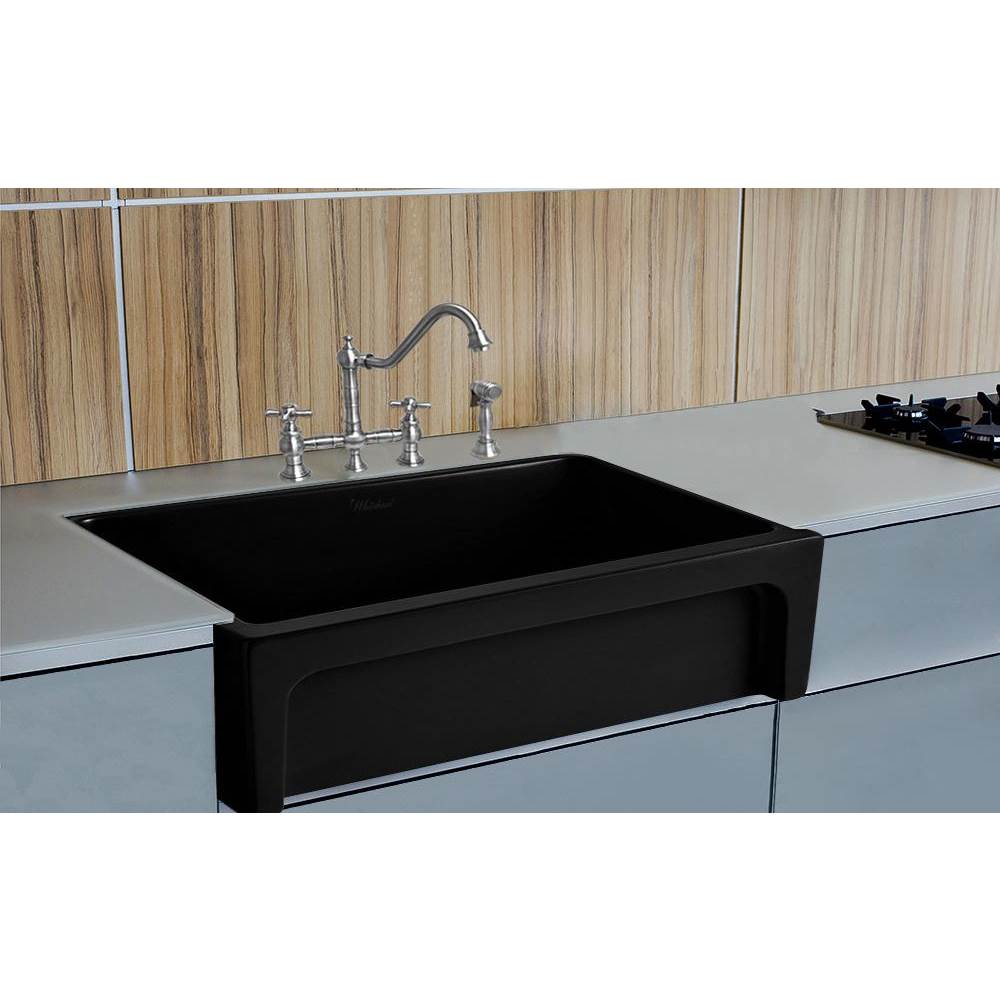 Whitehaus Collection Glencove Fireclay 30'' Reversible Sink with Elegant Beveled Front Apron on one side  Decorative 2'' Lip Plain on Opposite Side