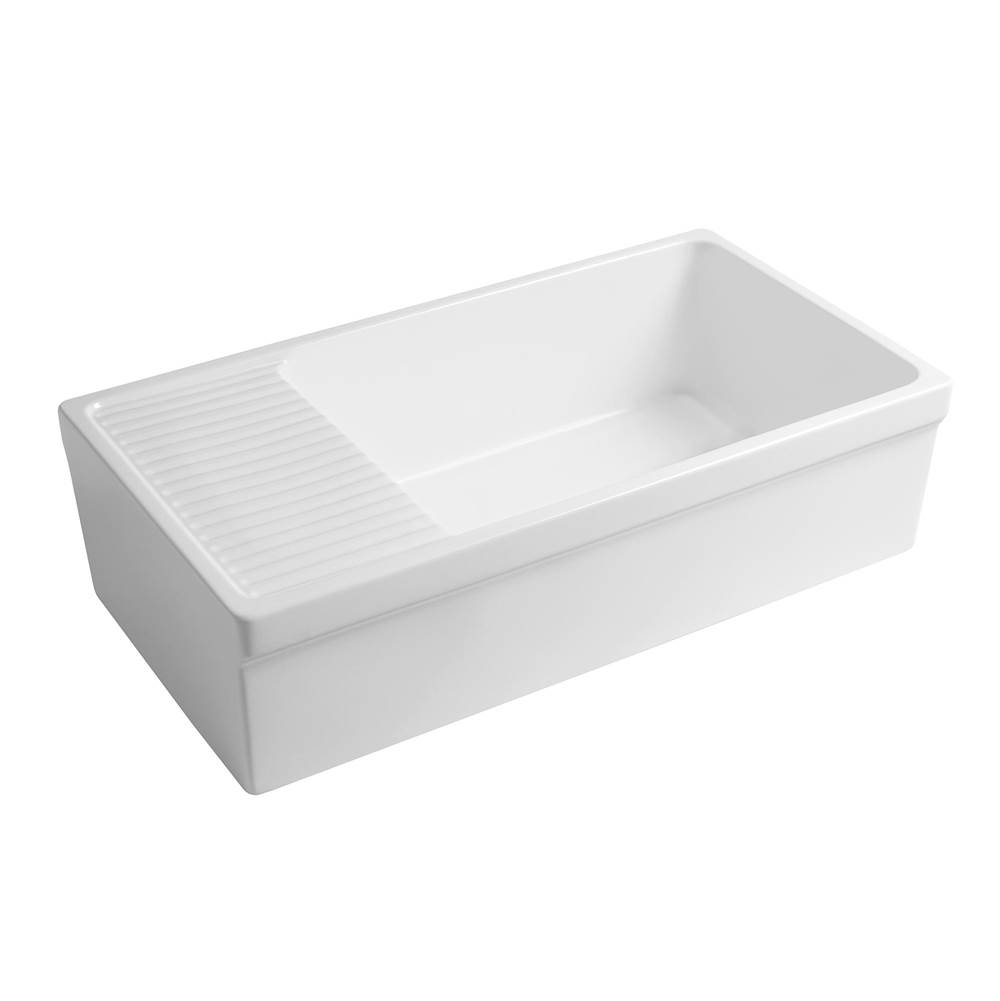 Whitehaus Collection Farmhaus Quatro Alcove Large Reversible Matte Fireclay Kitchen Sink with  Integral Drainboard and a Decorative 2 ½'' Lip Front Apron on Both Sides