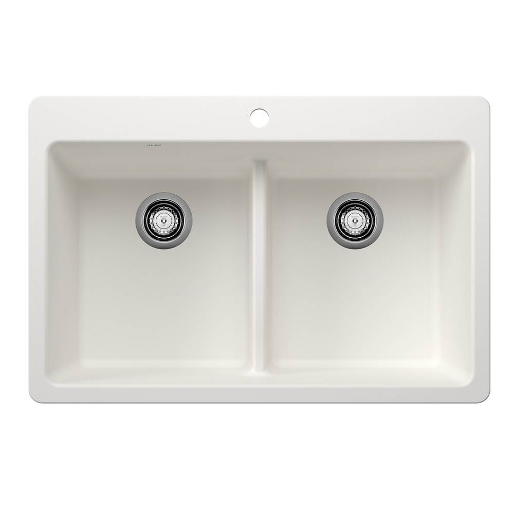 Blanco Liven SILGRANIT 33'' 50/50 Double Bowl Dual Mount Kitchen Sink with Low Divide - White