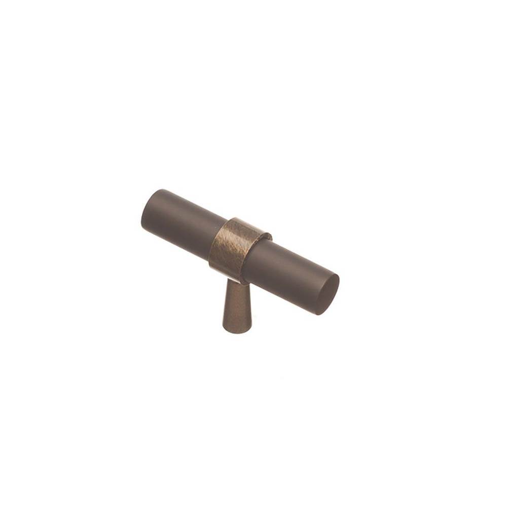 Colonial Bronze T Cabinet Knob Hand Finished in Polished Nickel and Unlacquered Satin Brass