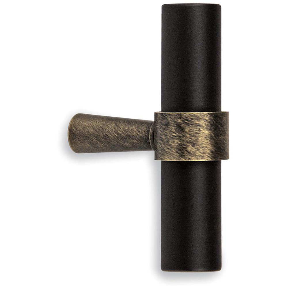 Colonial Bronze T Cabinet Knob Hand Finished in Matte Satin Black and Heritage Bronze