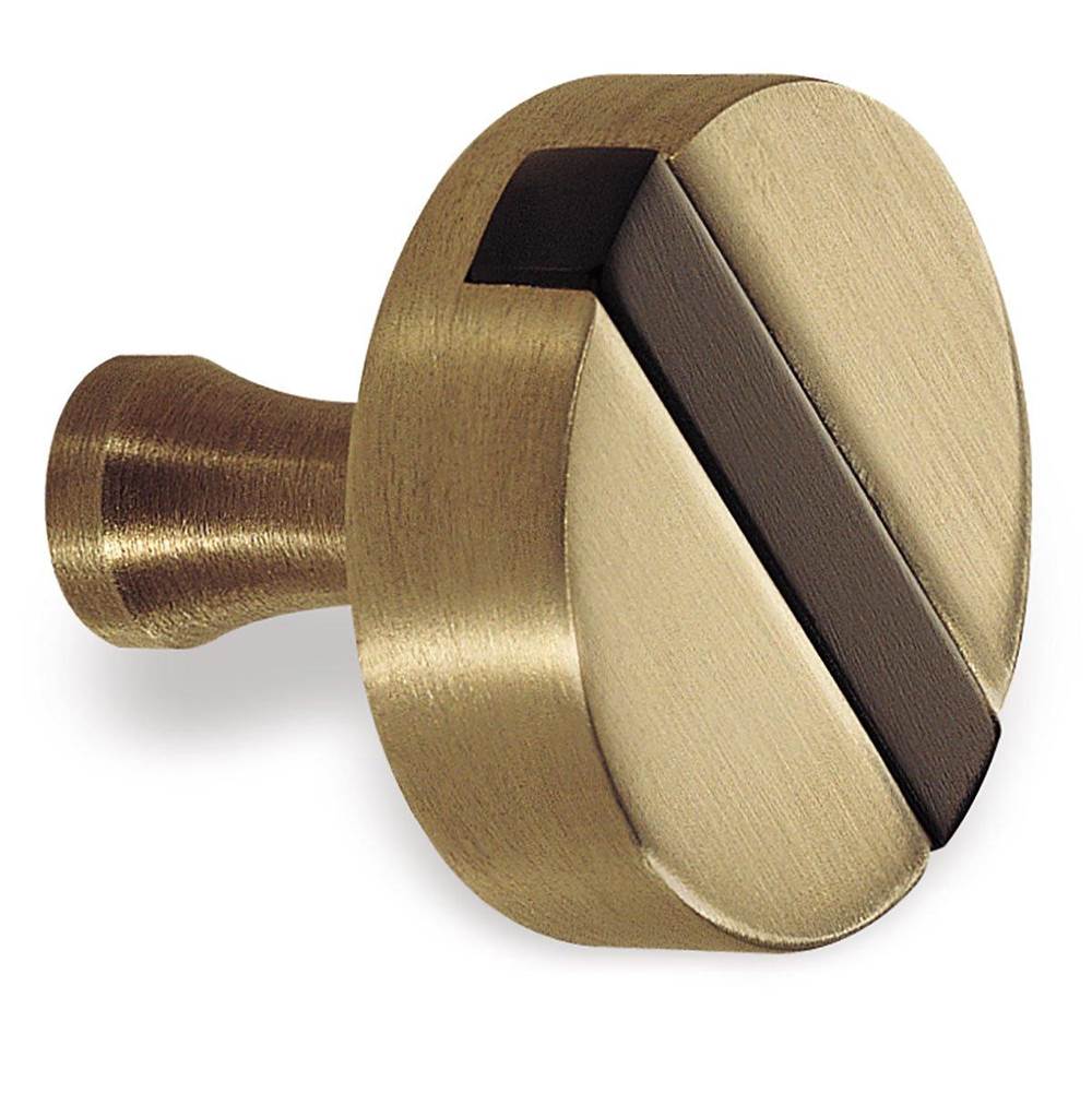 Colonial Bronze Top Striped Cabinet Knob Hand Finished in Matte Satin Black and Polished Brass
