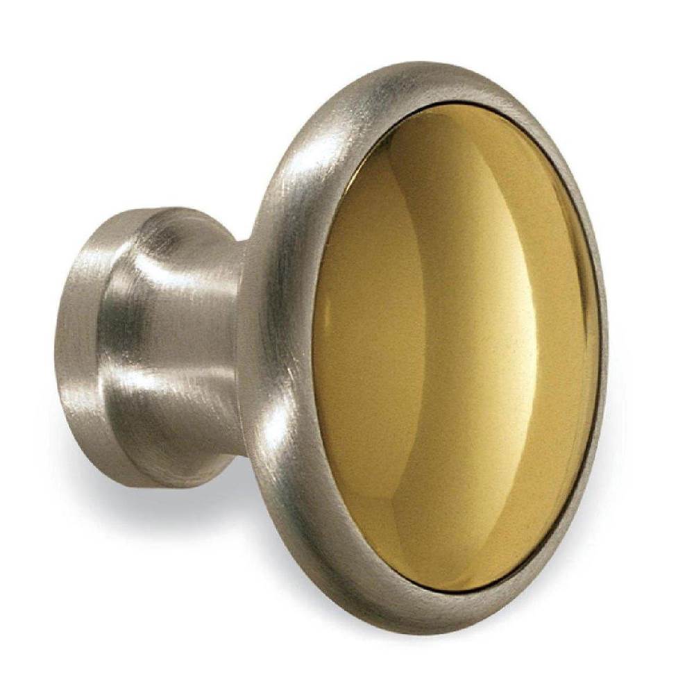Colonial Bronze Cabinet Knob Hand Finished in Antique Satin Brass and Polished Nickel