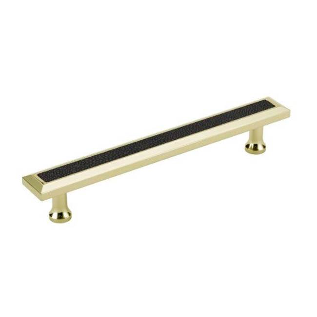 Colonial Bronze Leather Accented Rectangular, Beveled Cabinet Pull With Flared Posts, Distressed Light Statuary Bronze x Sulky Antique White Leather