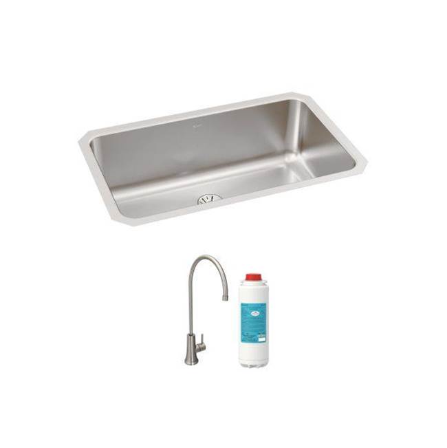 Elkay Crosstown 16 Gauge Workstation Stainless Steel, 31-1/2'' x 18-1/2'' x 9'' Equal Double Bowl Sink Kit with Aqua Divide and Filtered Beverage Faucet