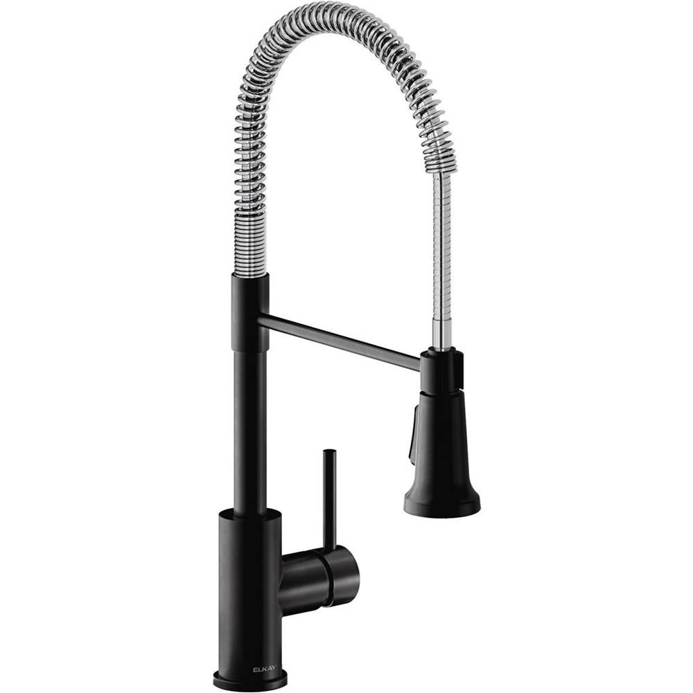 Elkay Avado Single Hole Kitchen Faucet with Semi-professional Spout and Lever Handle, Matte Black and Chrome
