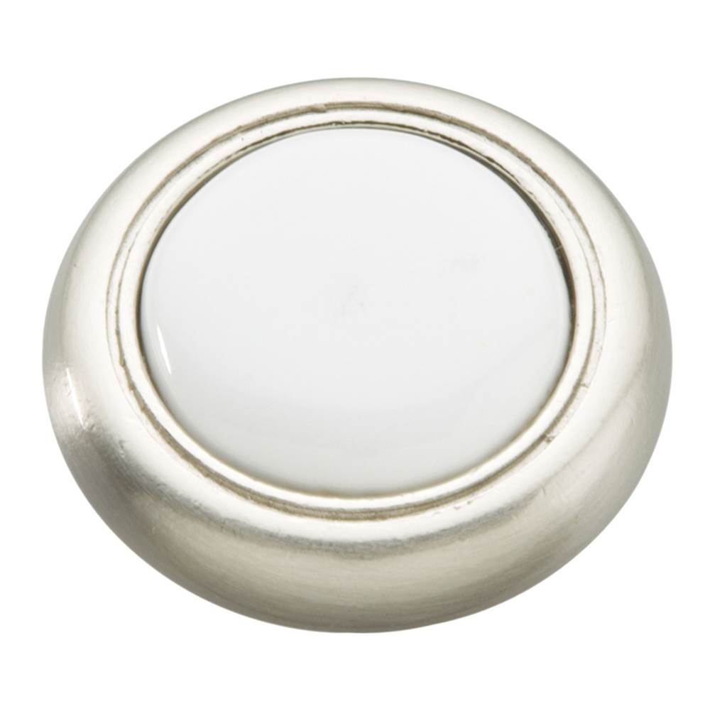 Hickory Hardware Tranquility Collection Knob 1-1/4'' Diameter Satin Nickel with White Finish