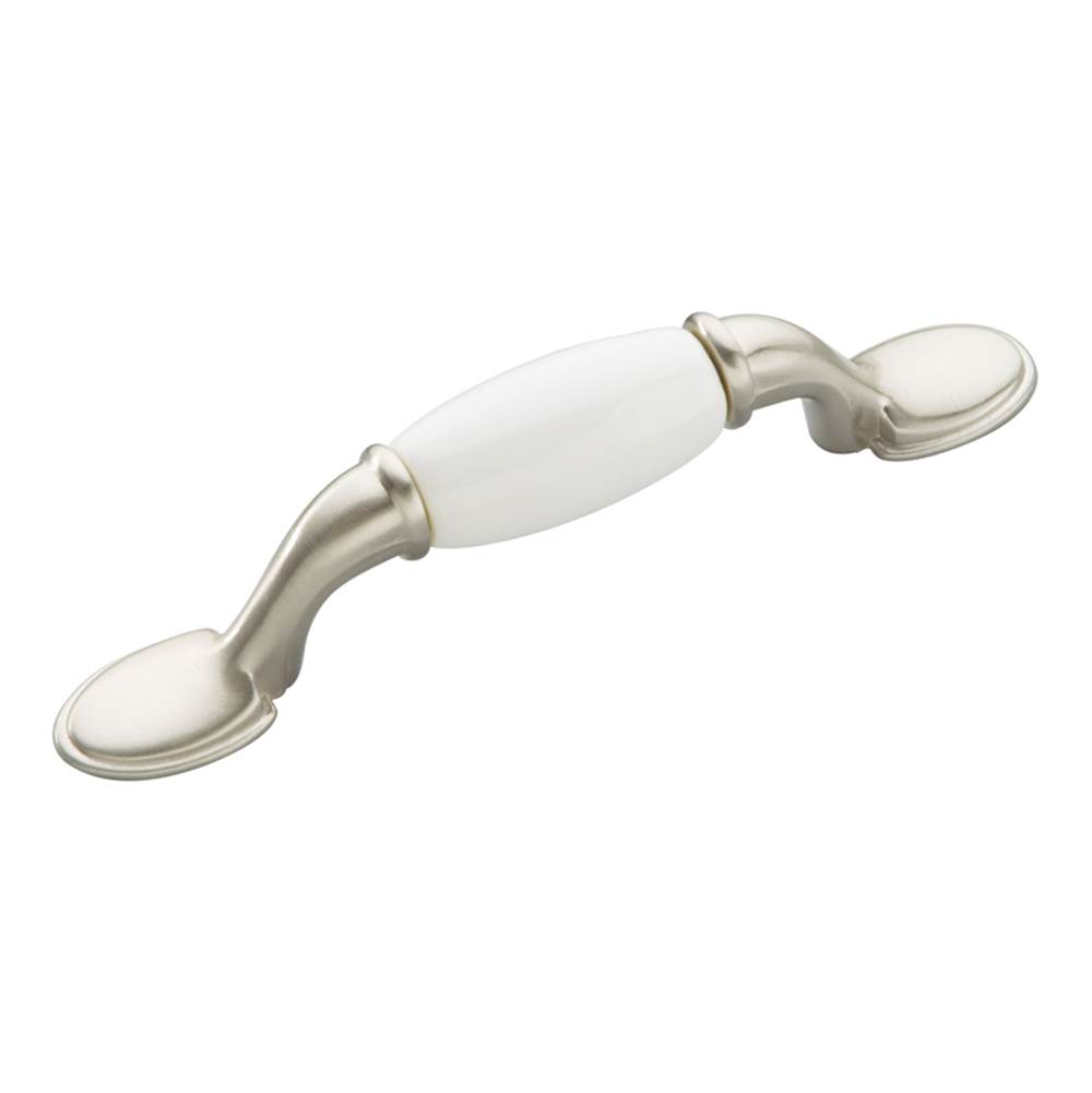 Hickory Hardware Tranquility Collection Pull 3'' C/C Satin Nickel with White Finish