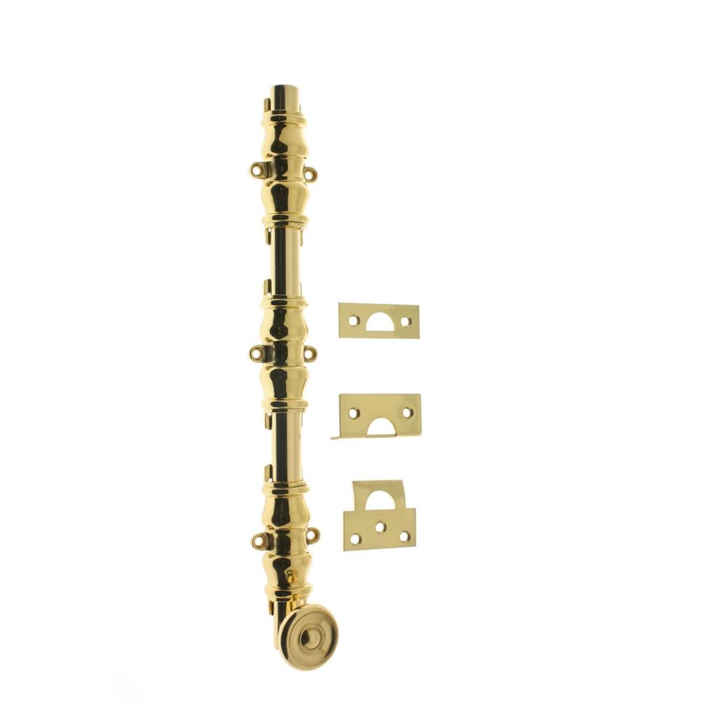Idh 18'' Ornamental Bolt W/ 3'' Barrel Guide/Swirl Knob Polished Brass