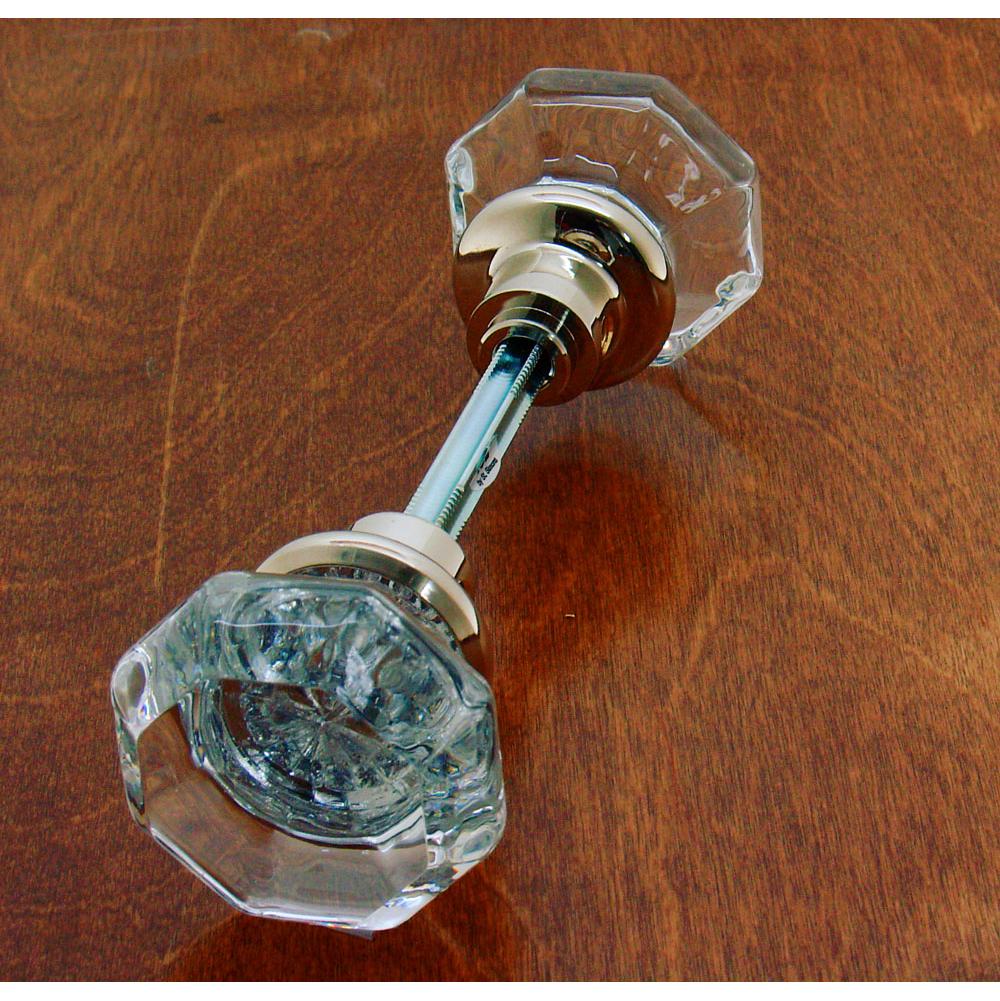 Idh Octagonal Crystal Knob W/ Solid Brass Shank (Two Knobs W/ Spindle) Bright Nickel