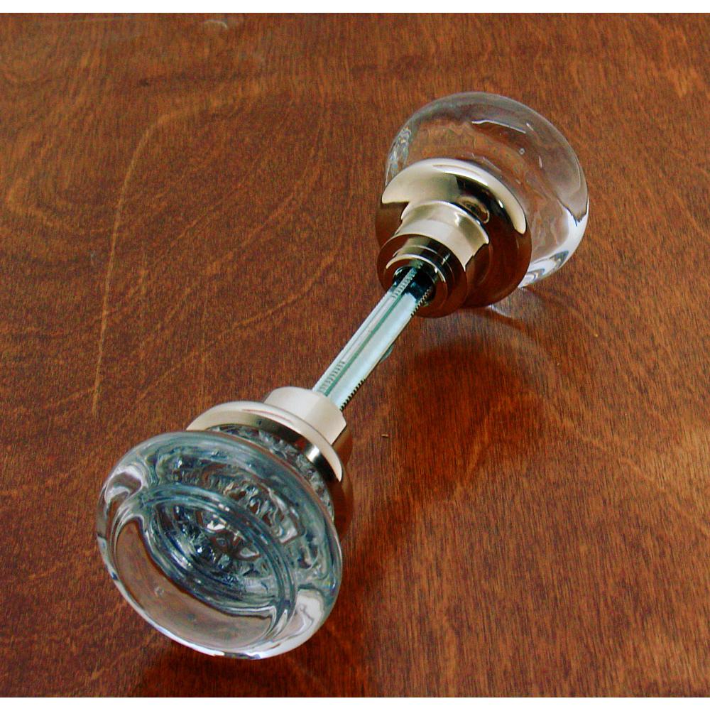 Idh Round Crystal Knob W/ Solid Brass Shank (Two Knobs W/ Spindle) Bright Nickel