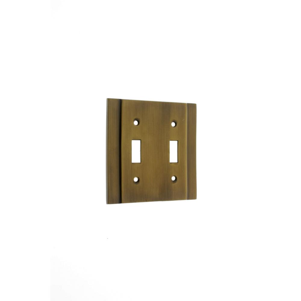 Idh Heavy Cast Double Switch Plate Antique Brass-L